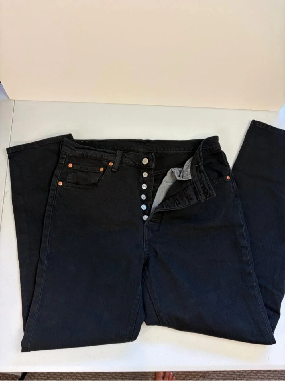 Levi's 501 Mens Button Fly Light Wash Black Straight Leg Denim 32x30 Denim